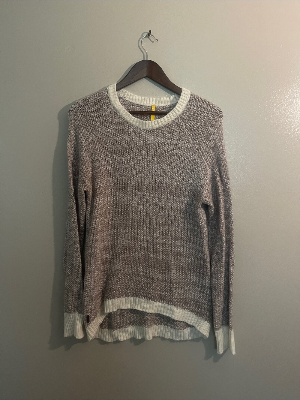 Lole Taupe Crewneck Sweater with Cream Trim, Women’s size M